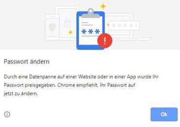 Google Chrome-Benachrichtigung – Chrome empfehlt Ihr Passwort zu ändern