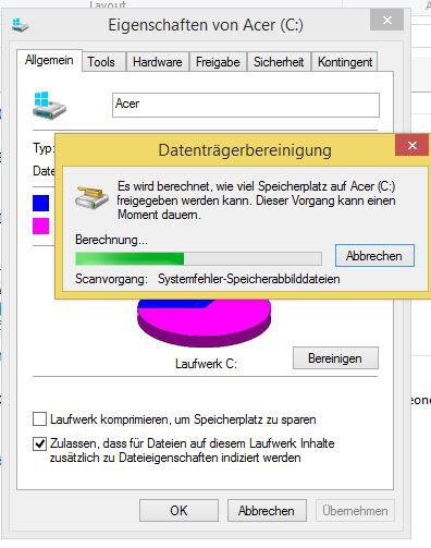 Datenträgerbereinigung unter Windows 8