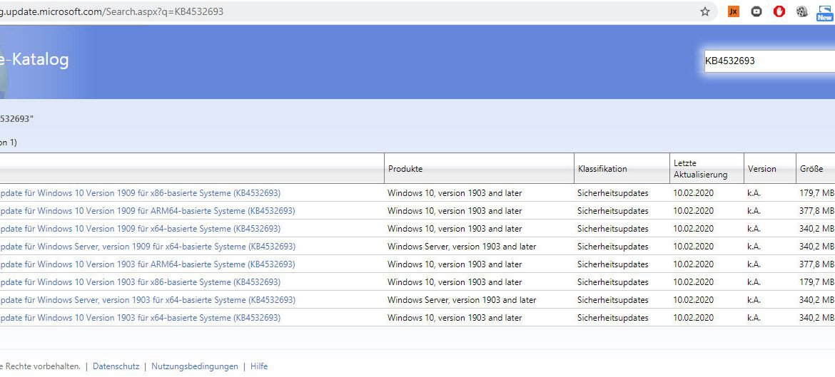 Microsoft Update Katalog: aktuelle Updates zum direkten Download. 