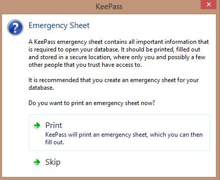 KeePass  Sicherheitsdokument ausdrucken und das Masterpassword notieren