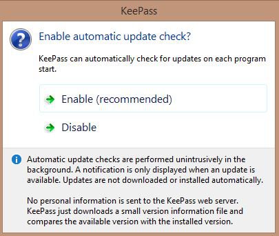 Desktop-Version KeePass automatische Updates erlauben