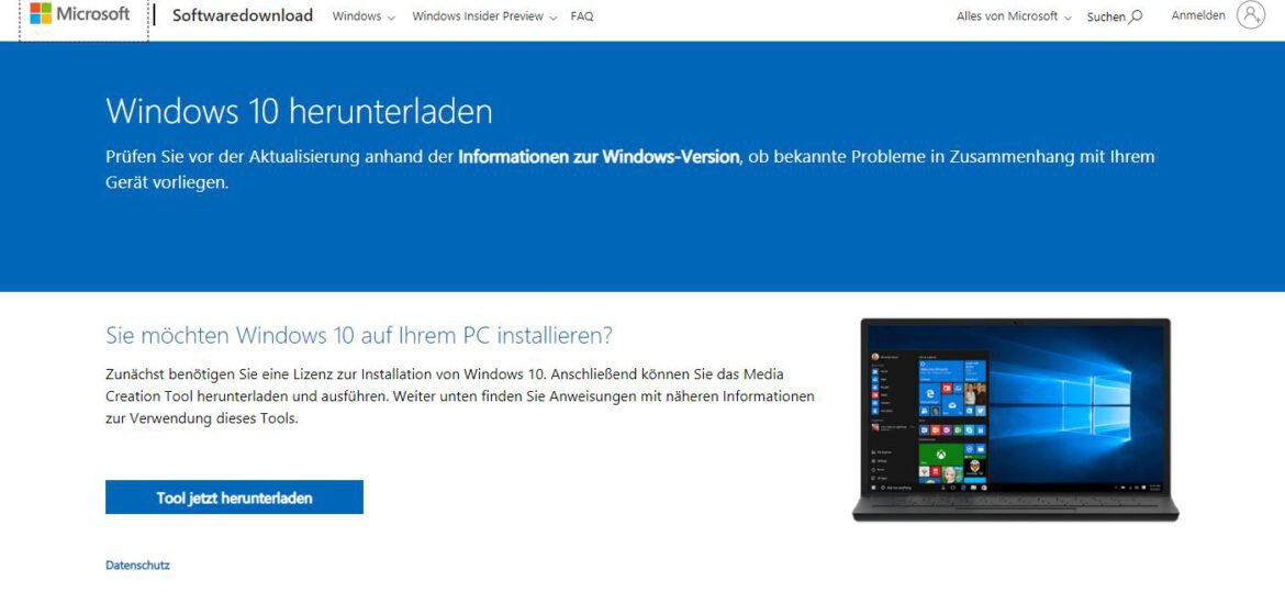Das Media Creation Tool von Microsoft Windows 10 ISO-Download von der offiziellen Website herunterladen
