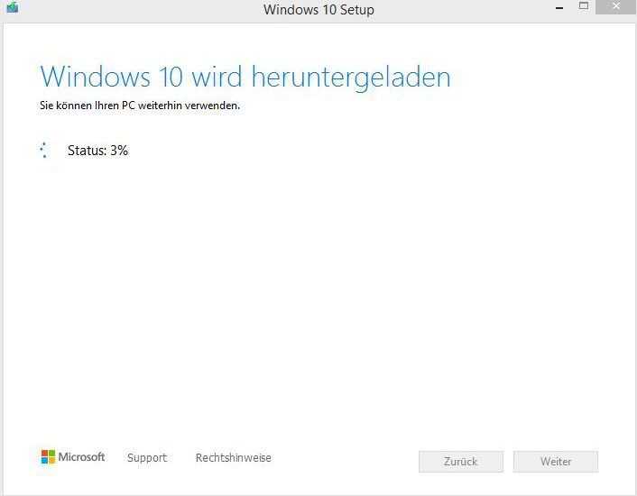 Media Creation Tool: Windows 10 ISO-Download beginnt. 