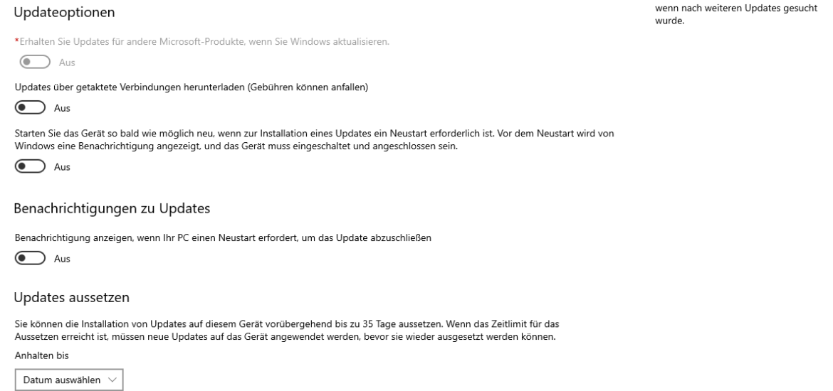 Windows 10: Über Einstellungen automatische Windows Updates deaktivieren- Updates aussetzen