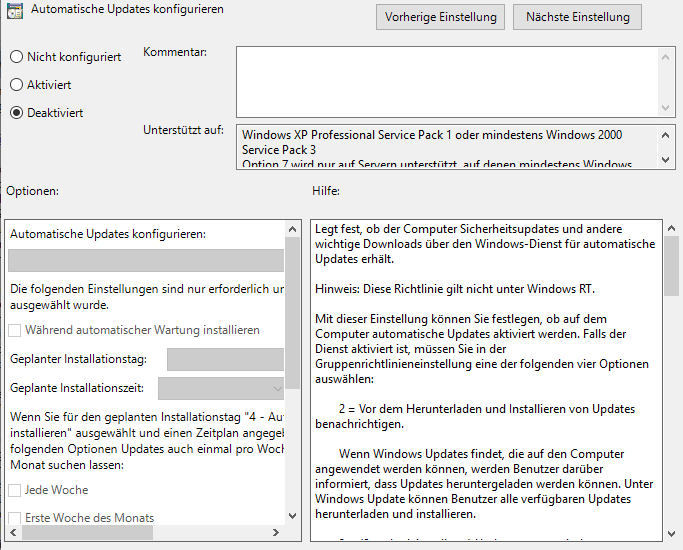 Windows 10 Registry: automatische Updates mithilfe der Registry deaktivieren
