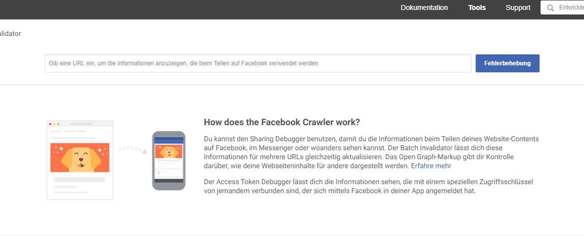 URL mit Facbook Tool Facebook Sharing Debugger-Tool  überprüfen