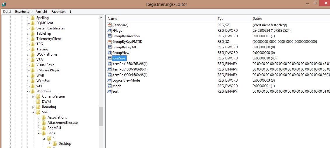 Desktop Symbole verkleinern und vergrößern über die Registry
