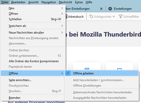 Mozilla Thunderbird den Offline-Modus aktivieren