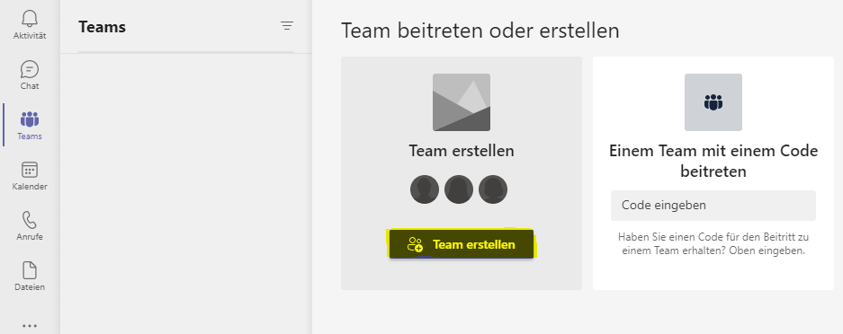 Teams Gruppe erstellen - Gruppe erstellen.