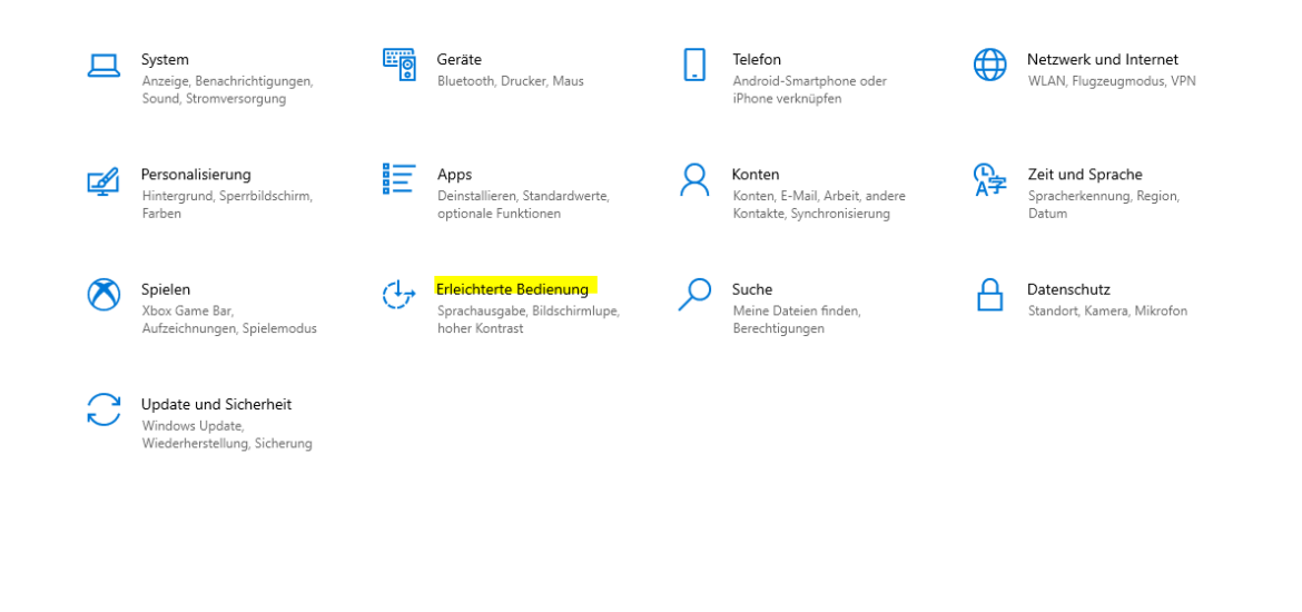 Windows 10 die Bildschirmtastatur unter Erleichterte Bedienung aktivieren