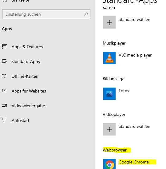 Windows 10: Standardbrowser festlegen