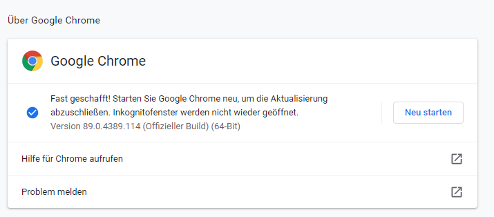 Erfolgreiche Aktualisierung: Google Chrome Aktualisierung