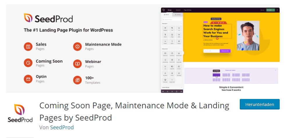Wordpress Wartungsmodus Plugin: Coming Soon Page, Maintenance Mode & Landing Pages by SeedProd