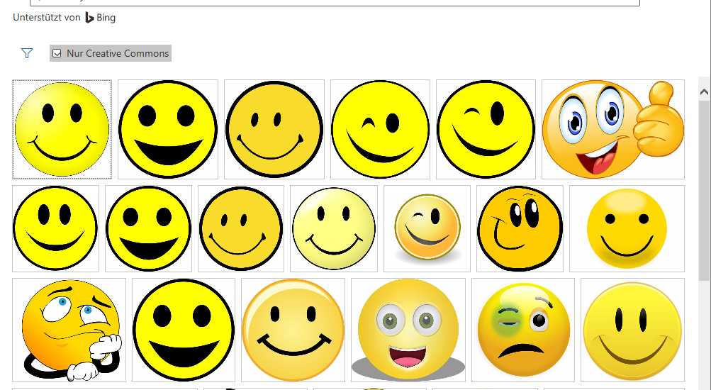 Smileys in Outlook über Online-Suche einfügen.
