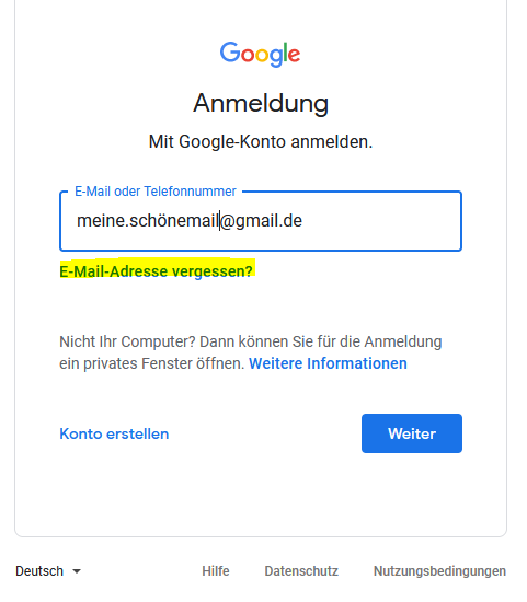 Das Passwort für das Google-Konto vergessen? 