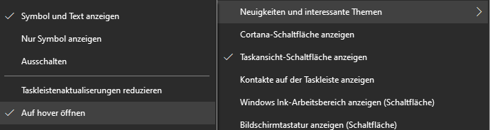 Windows 10 Wetteranzeige in der Taskleiste mit Auf hover öffnen deaktivieren