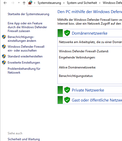 Windows 10 Firewall aktiviert? 