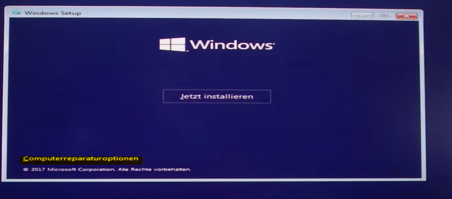 Über ein Windows 10 Installationsmedium und  Computerreparaturoptionen  in den abgesicherten Modus schalten