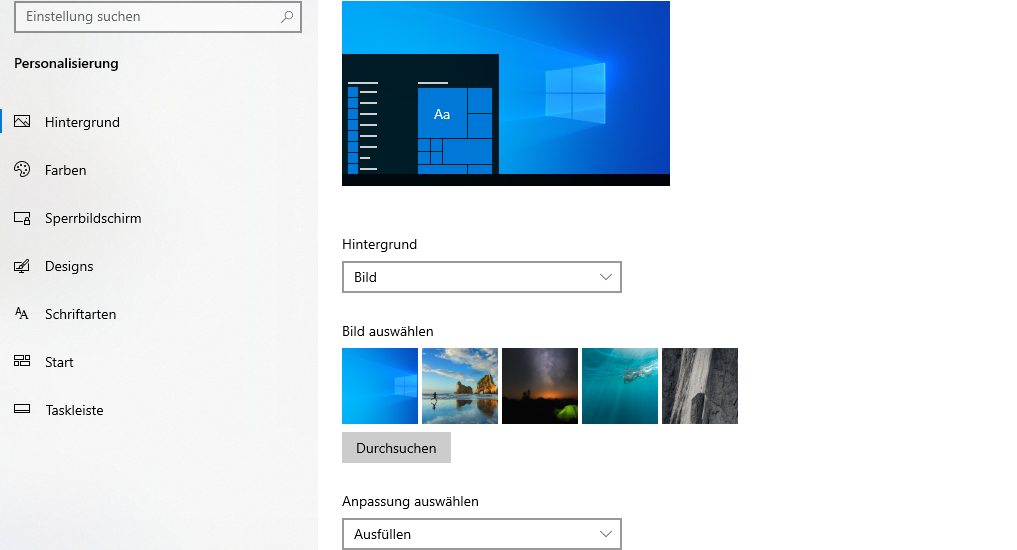 Windows 10: Das Hintergrundbild ändern.