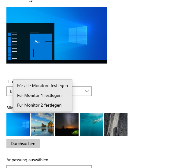 Windows 10: Unterschiedliche Hintergrundbilder 2 Monitore