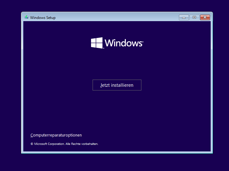 Nun beginnt die Windows 11 Installation - Erscheinungsbild ähnlich wie bei Windows 10