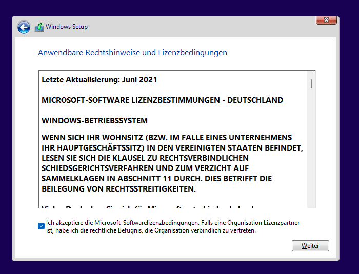 Windows 11 Lizenzbedingungen zustimmen