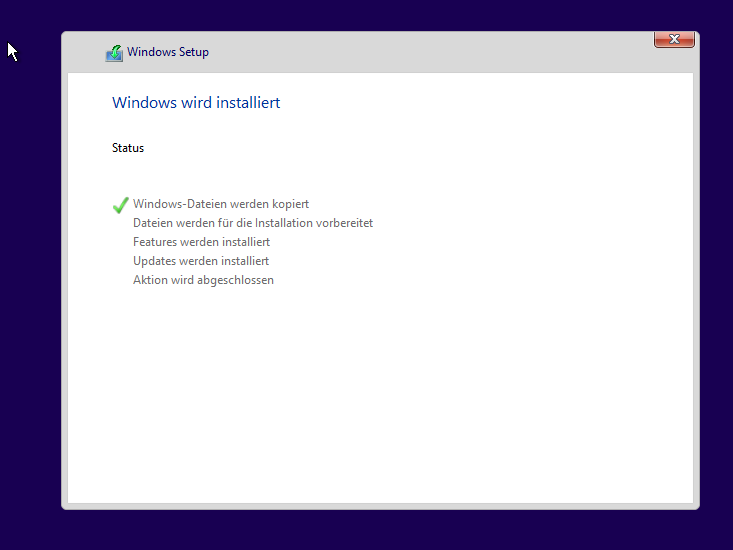 Windows 11 wird auf der gewählten Partition installiert