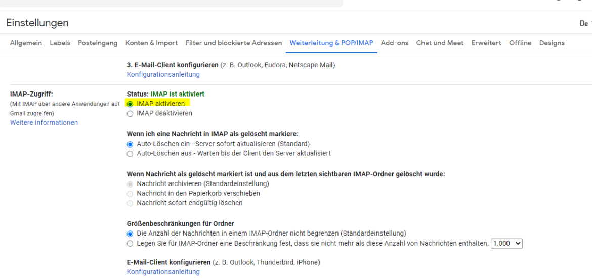 Gmail: IMAP aktivieren