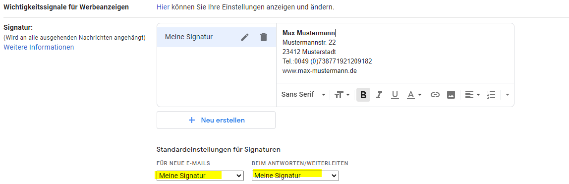 Gmail Meine eigene Signatur erstellen.