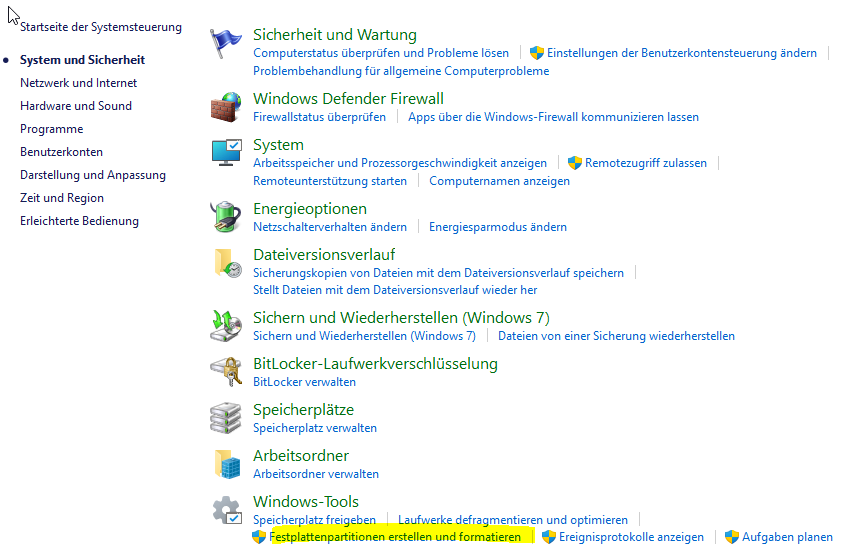 Windows 11  Öffnen der Datenträgerverwaltung über die Systemsteuerung
