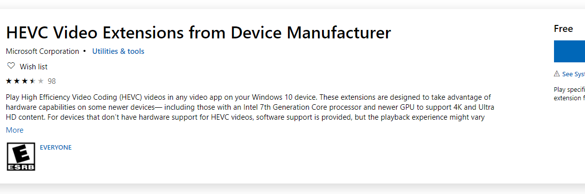 HEVC Video Extension kostenlos nachinstallieren