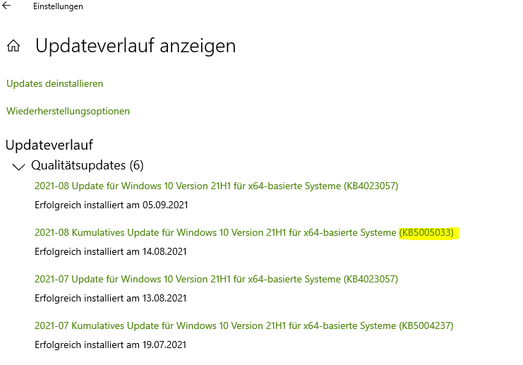 Windows 10 Windows Updateverlauf anzeigen