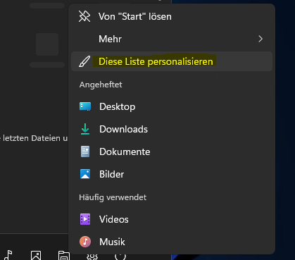 Windows 11  Diese Liste personalisieren