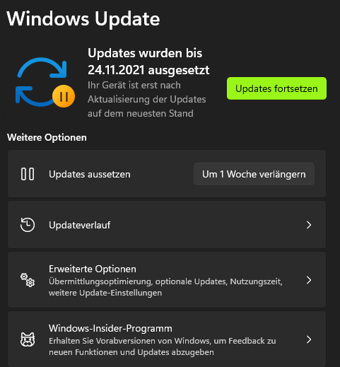  Fortsetzen von Updates für Windows 11 