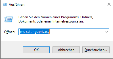 Ausführen direkter Befehl zum Anzeigen von Seite Allgemein in Windows 10