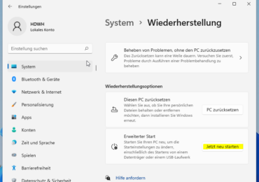 Windows 11: Erweiterten Start (WinRE) in Windows 11 öffnen
