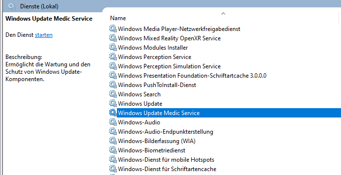 Windows Update Medic-Dienst deaktivieren