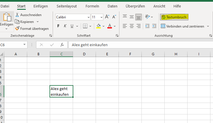 eine neue Zeile in einer Zelle in Microsoft Excel einfügen