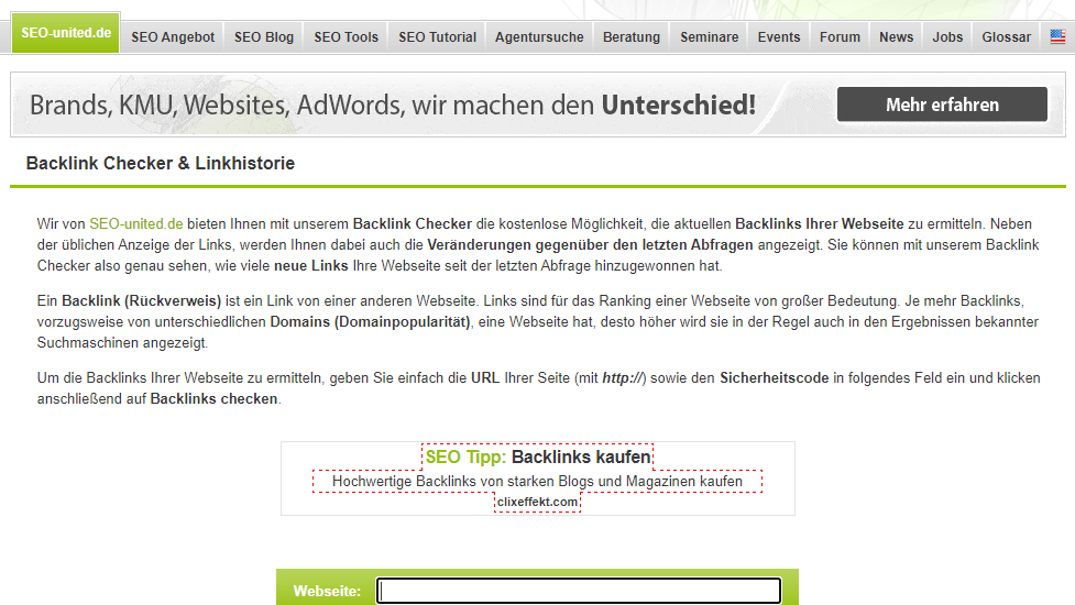 Backlink Checker von seo-united.de