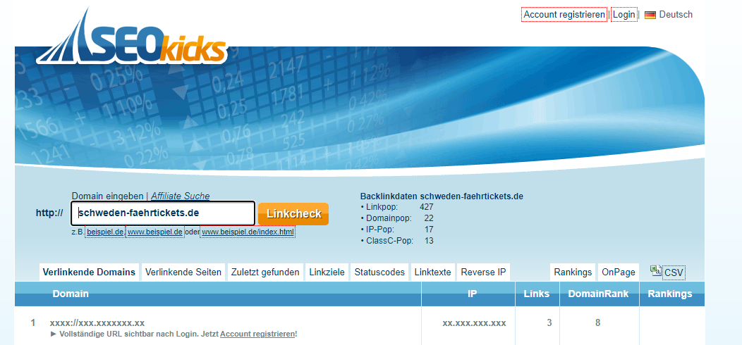 Backlink Checker von seokicks.de