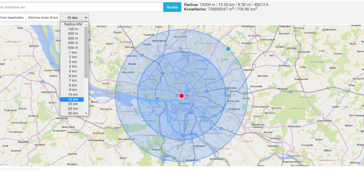 Google Maps Radius zeichnen mit dem Drittanbieter-Tool Calmaps