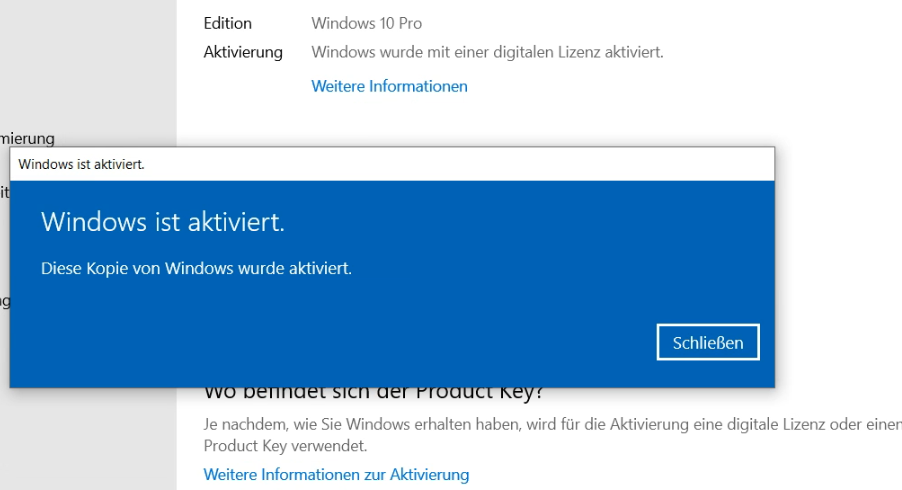 Windows 10 Product Key eingeben und erneut aktivieren