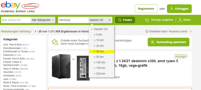 Ebay Kleinanzeigen Umkreis 30 Km Autonull