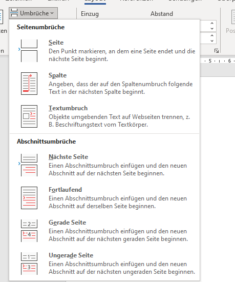 Abschnittswechsel in Word einfügen