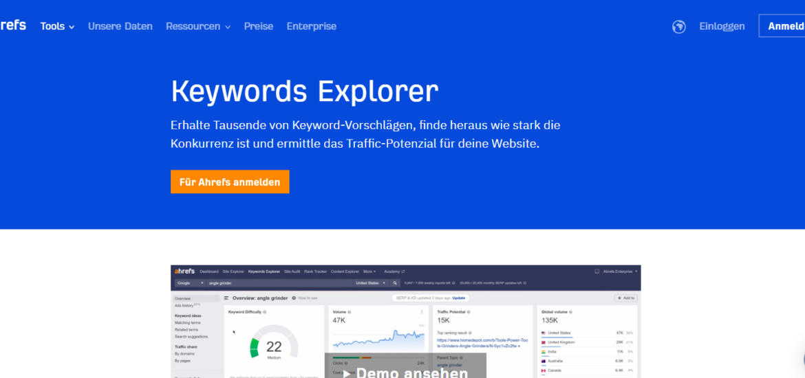 Keyword-Recherche mit dem ahrefs Tool Keyword Explorer