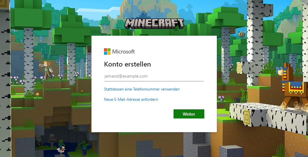Minecraft-Konto erstellen