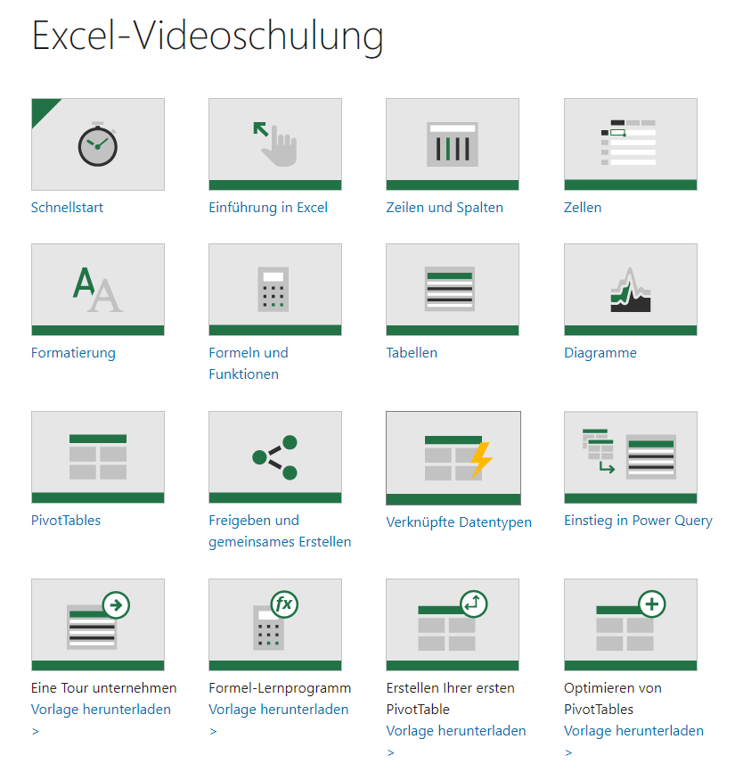 Microsoft bietet auf seiner Seite eine Excel-Videoschulung an