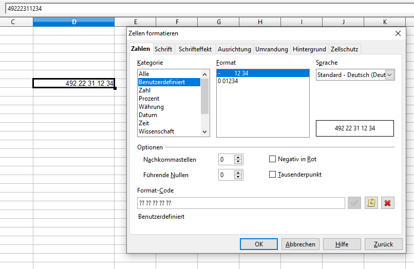 Telefonnummern in Excel-Listen formatieren - OpenOffice Calc