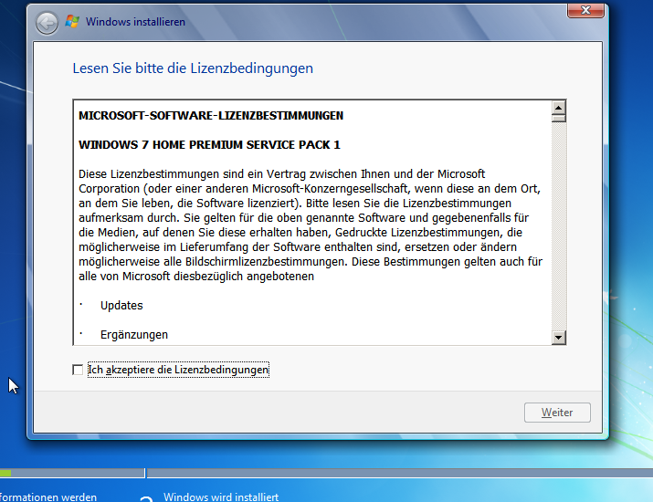 Windows 7 Installation mit SP1