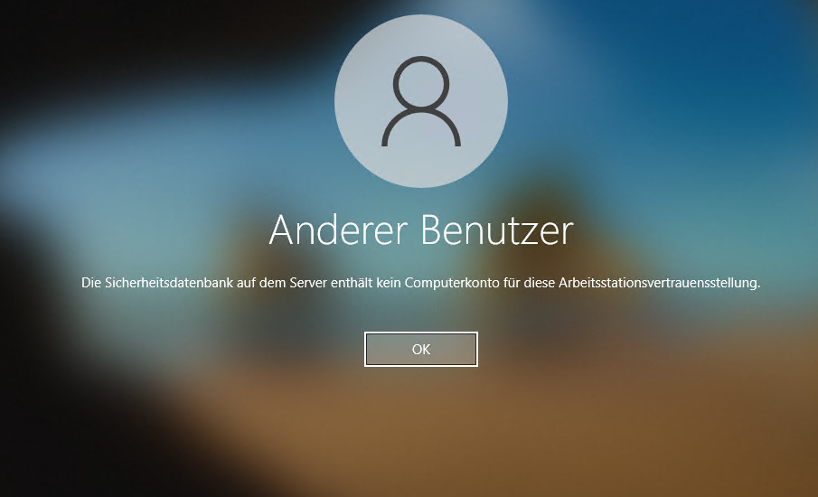 Die Sicherheitsdatenbank auf dem Server enthält kein Computerkonto für diese Arbeitsstationsvertrauensstellung